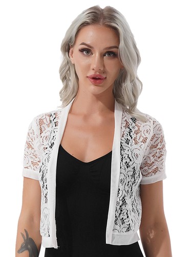 Women Short Sleeve Lace Bolero Cardigan 