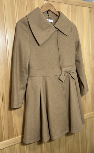 REISS Bow Waisted Wool Blend Coat Girls Size 12-13 years Camel Pockets New! - Picture 2 of 13