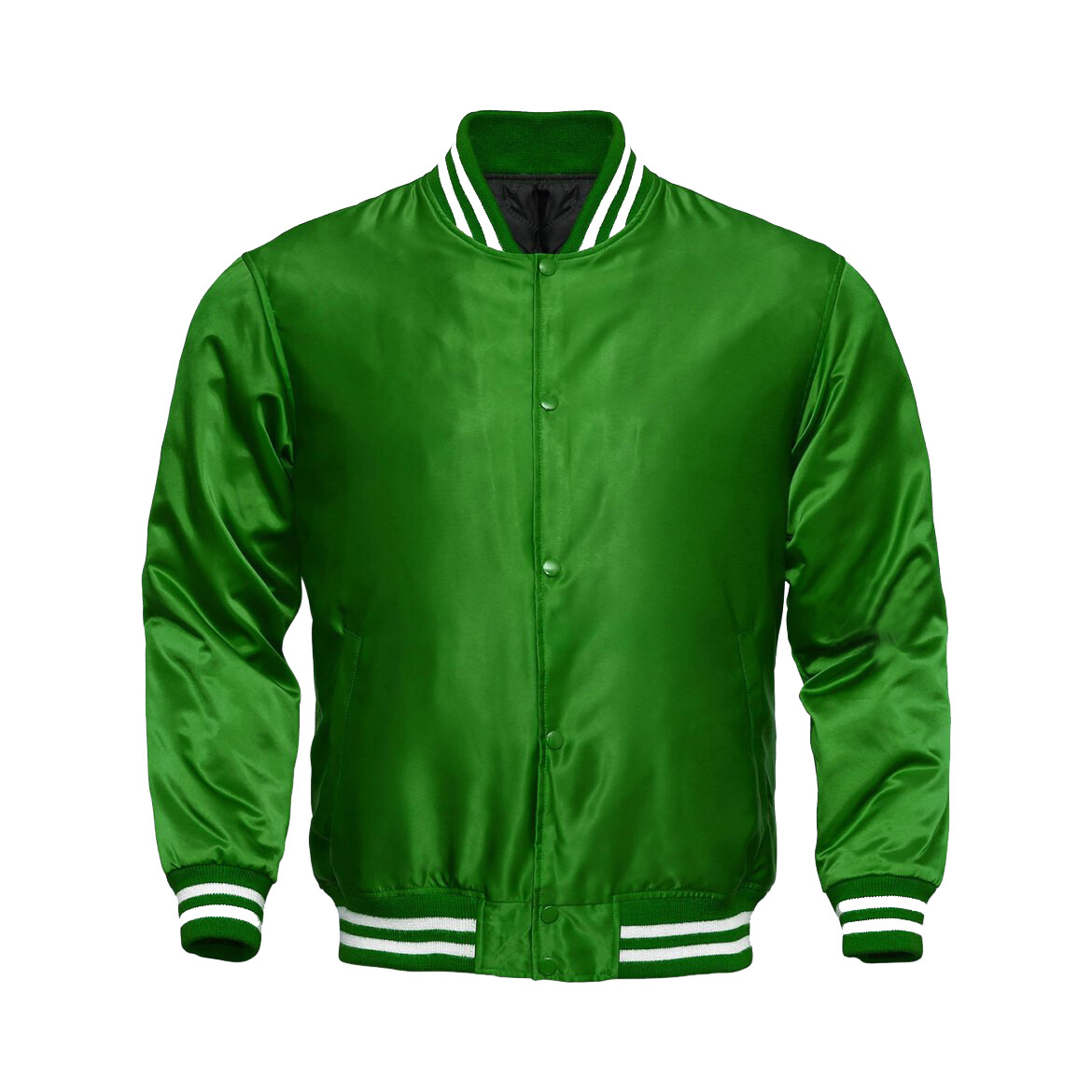 Green Satin Varsity Baseball Jacket for Men