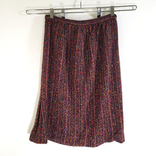 Vintage Rainbow Tweed A-Line Skirt Size S Knee Length Pleated Retro Academia