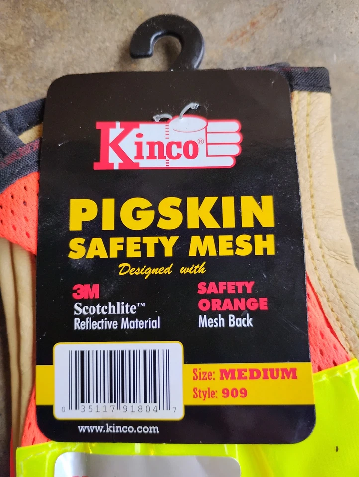 Guantes traseros Kinco 909 de malla de piel de cerdo sin forro para hombre, seguridad mediana naranja Foto 3 de 4