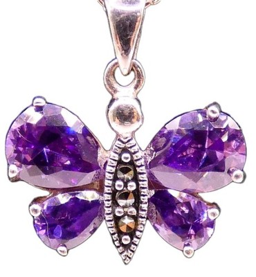 Sterling Silver Amethyst Butterfly  Necklace Helen Andrews Inc 925 Stunning 18''