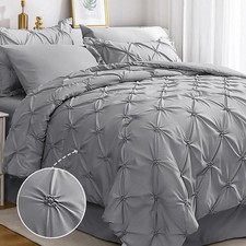 Grey Queen Comforter Set 7 Pieces Pintuck Comforters Queen Size Bed in a Bag Q