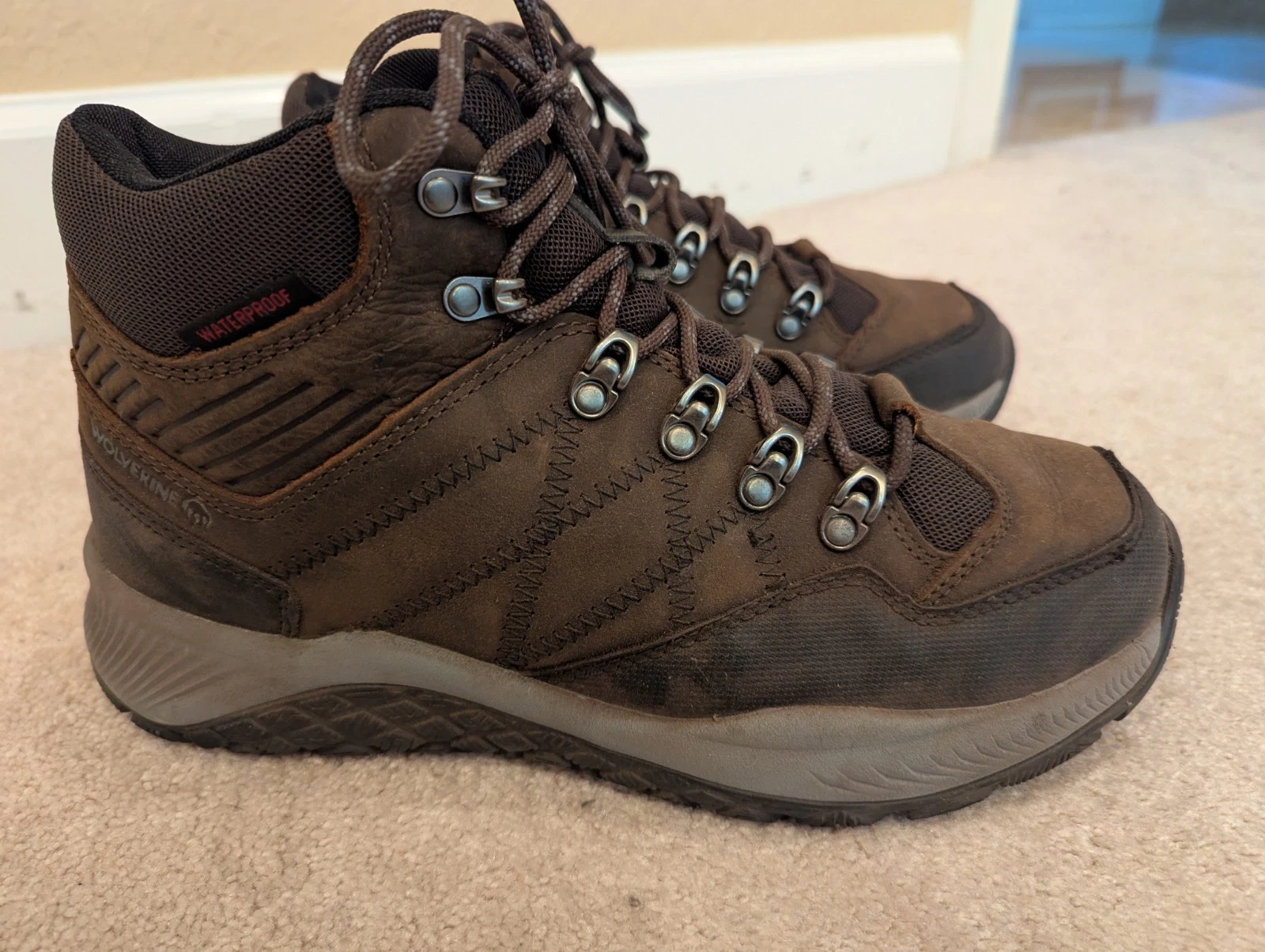 Mens Wolverine Luton Brown Leather Waterproof Mid Hiker Boot /Size 10