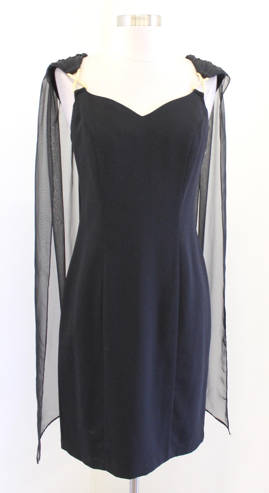 90s Cocktail Dress Womens Sz 10 S ? Black Sweetheart Sheath Chiffon Cape Mini-image