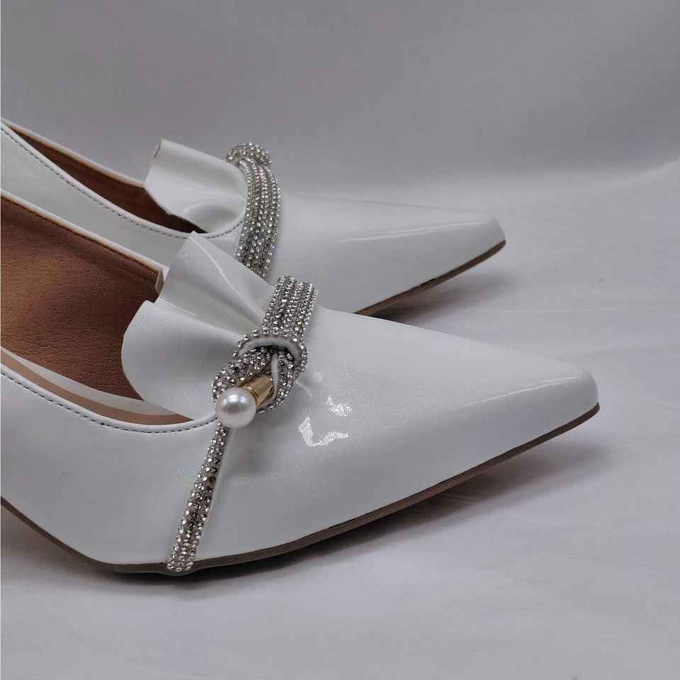 Zapatos de boda formales blancos para mujer talla 38 (US 7.5) fiesta de recepción de ducha nupcial Foto 4 de 4