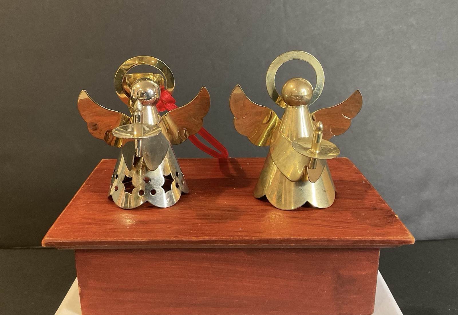 Mixed Lot Of 2 Mini Metal Angel Ornaments Christmas Vintage Silver & Gold Toned