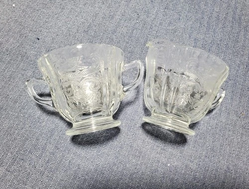 Federal Glass Madrid Pattern Clear Depression Glass Creamer and Sugar Set.