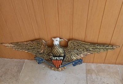 Vintage USA Aluminiumguss Amerikanischer Weißkopfseeadler & Schild Wandrelief Mittlerer Westen 71 cm