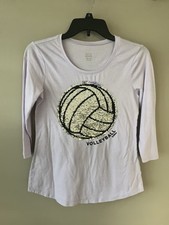 NWT Girls Justice Purple Reglan Sleeve T-Shirt Sequin Volleyball Logo SZ 14/16