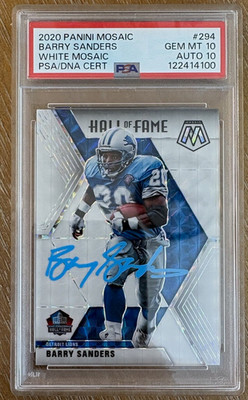 2020 Panini Mosaic Barry Sanders HOF #294 White Mosaic Prizm /25 PSA 10/Auto 10