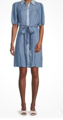 Sharagano Chambray Shirt Dress Size 12 Medium Short Sleeve NWT