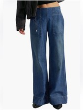 Free People We The Free Breezy Wide Leg Pull On Denim Jeans Medium Wash M