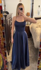 Sherri Hill Blue Satin Prom Dress