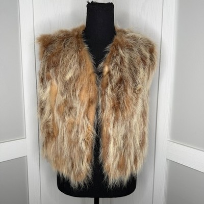 Corlies Furs Real Fox Fur Vest Womens S/M Brown Vintage Full Pelt Western Glam