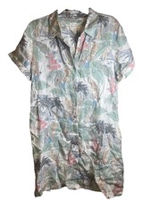 C&C California Tropical Vacation Button Front Linen Shirt Dress Size Large Beach