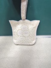 Vintage Walborg Hand Beaded Cream And White Small Purse Clutch Strap Satin Lined