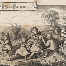 Ludwig Richter after children May dance for the house spring wood engraving 19th Century