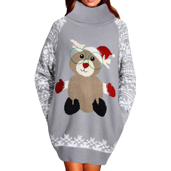 Damen Strickkleid Oversize Weihnachtliches Weihnachten Grau L-image