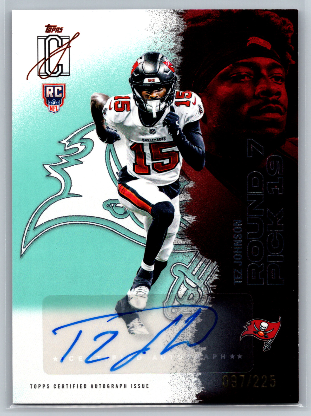 Tez Johnson 2025 Topps Signature Class Aqua Rookie Auto /225 #124 Buccaneers