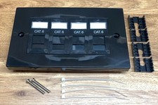 Black CAT6 CAT5E RJ45 Modules in Quad Faceplate 4 Port Network Data Wall Socket