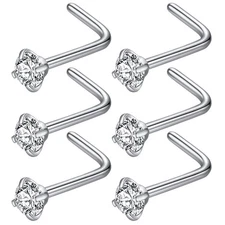 BLESSMYLOVE 6pcs 20g 3.0mm Clear CZ 316L Surgical Steel Silver Nose Studs Nos...