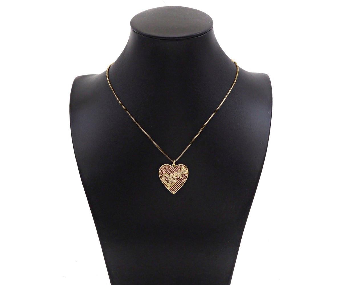 Fuchsia CZ Micro Pave Love On Heart Shape Pendant,Cubic Zirconia