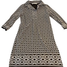Max Studio Womens Geometric Knit Shift Dress Black White Long Sleeve Medium