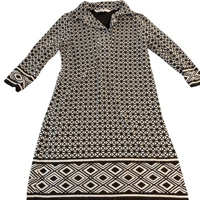 Max Studio Womens Geometric Knit Shift Dress Black White Long Sleeve Medium