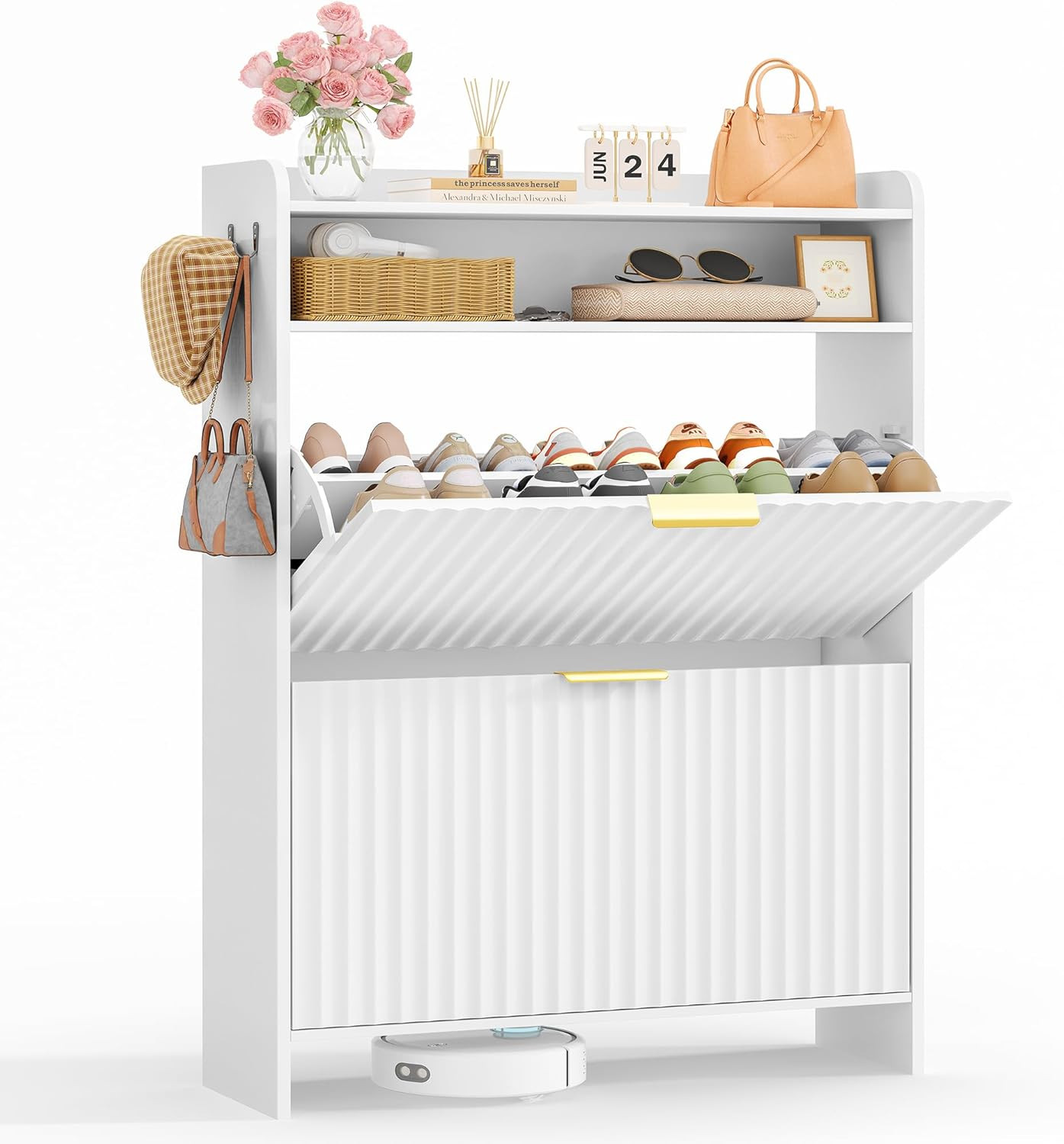 Armoire à chaussures minimaliste avec finitions soignées pour intérieur chic