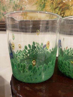 Murano Millefiori Confetti Drinking Glasses Italy Controlled Bubble Rare Painted