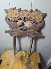 Ancien piquet de jardin coq et tournesol en FONTE 13 X 9