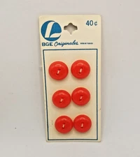 BGE Originals Round Red Dome Shaped 2-hole Buttons 5/8" 6 on card NOS #1663