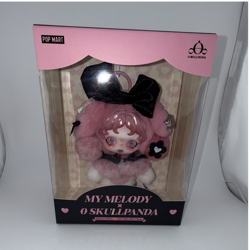 POP MART Sanrio My Melody x SKULLPANDA Plush Stuffed Animal Boxed Pink Black