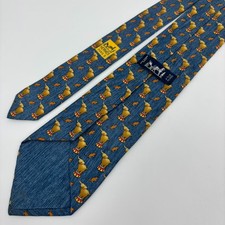 Hermes Tie Blue Gold Elephant Animal 100 Silk France Vintage From Japan