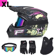DOT Motocross Helmet Off Road Pitbike Dirtbike Helmet w/Goggles/ Gloves/ Mask XL