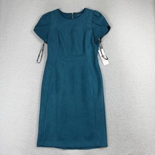 CALVIN KLEIN Midi Sheath Dress Sz 10 Teal Shouldered Cocktail Zip NWT $129 MSRP