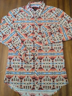 Rock & Roll Denim Pearl Snap Aztec Barbed Wire Modern Western Button Shirt M