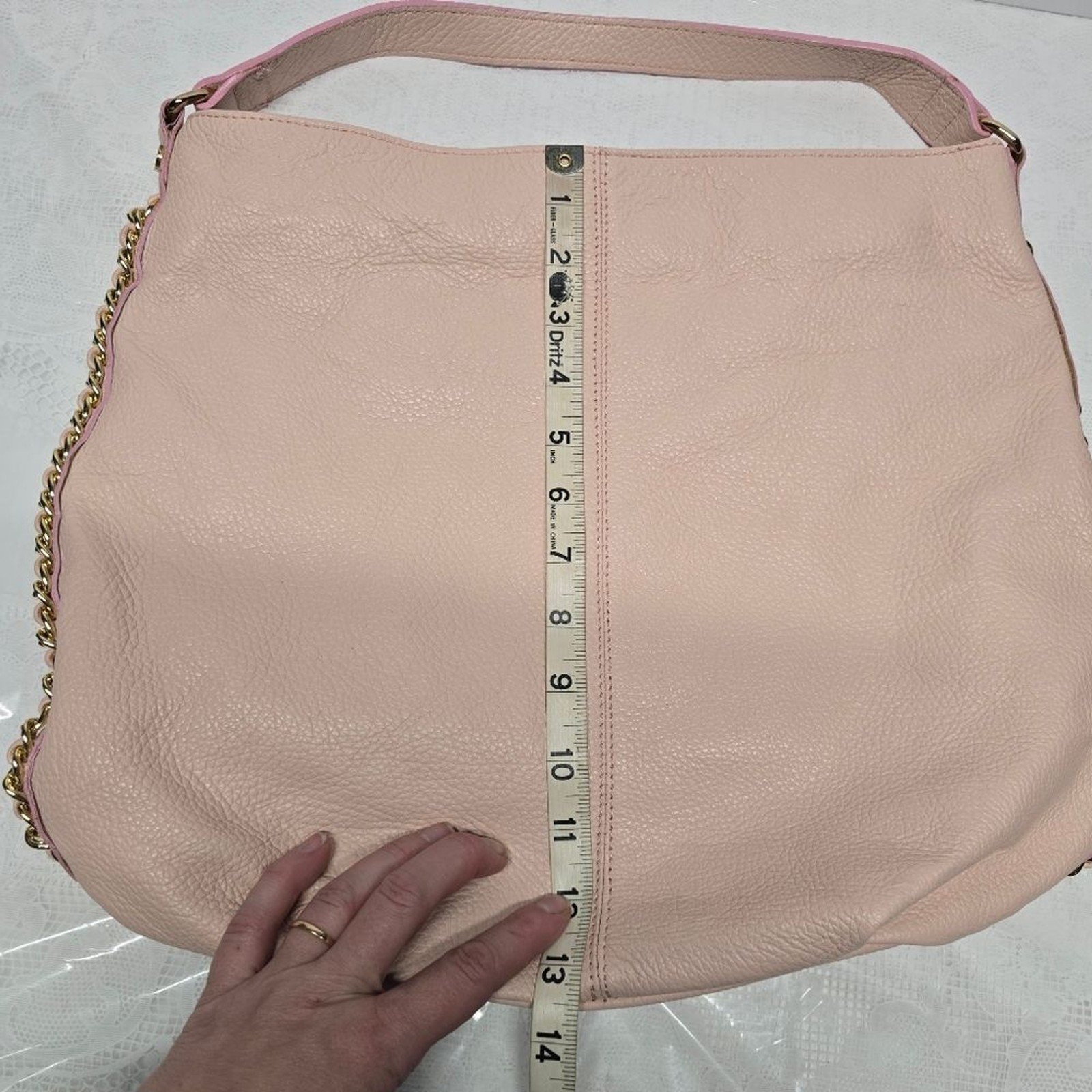 H&S Vera Pelle Italian Blush Pink Genuine Leather Chain Sides Accent Hobo Bag image 9