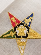 NOS Order of the Eastern Star Embroidered Handkerchief Scallop Edge Hanky OES