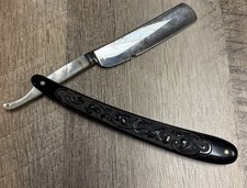 Vintage H. Boker & Co Straight Razor Black Embossed Handle Mother Of Pearl Tree