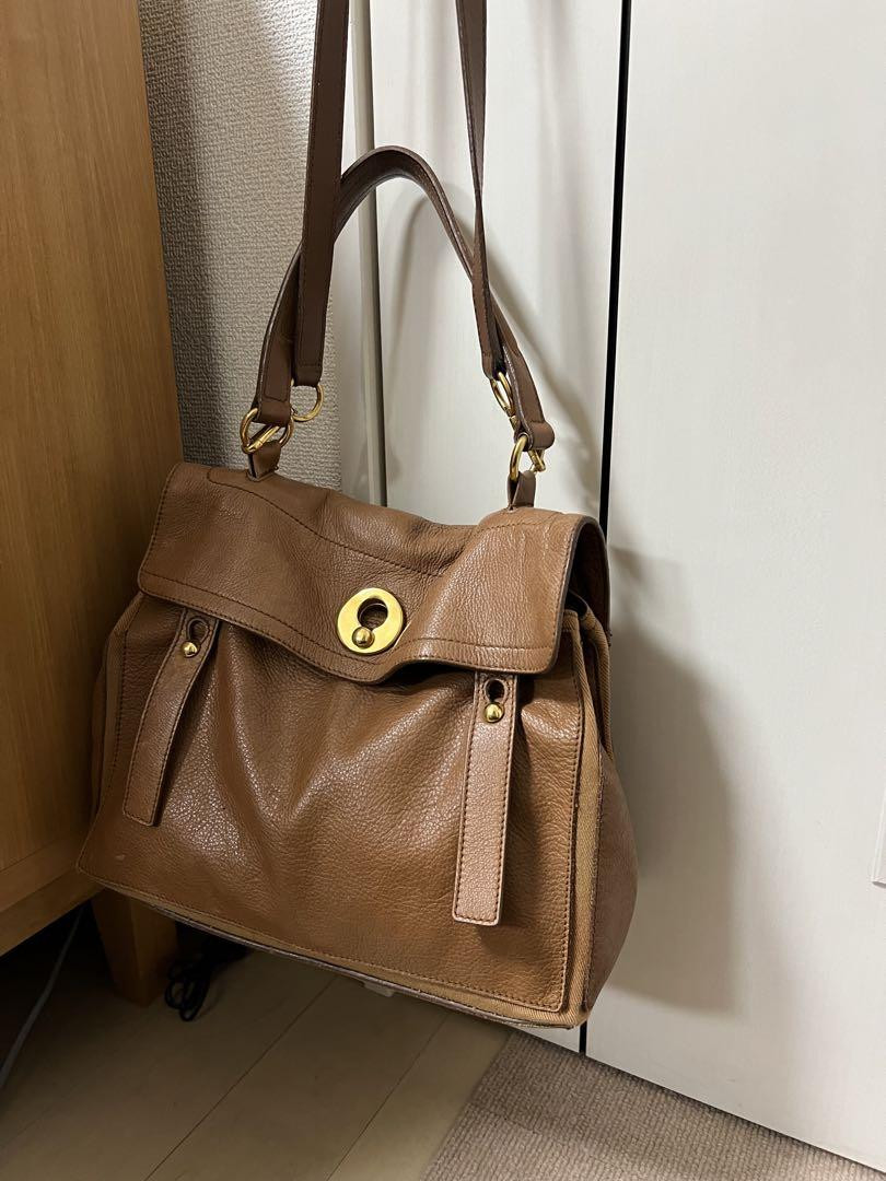 Borsa Yves Saint Laurent YSL M due tote bag borsetta pelle cammello unisex vintage