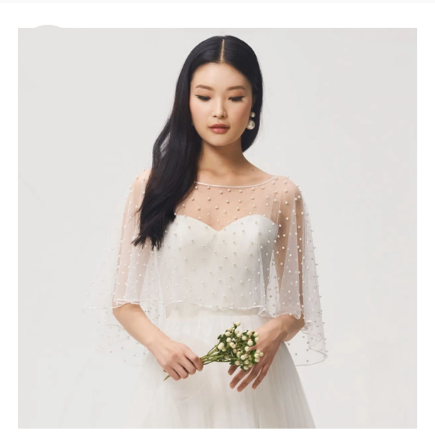 Elegant Wedding Shawl Wrap Tulle Cloak Beaded Shiny Crystal Pearls Bridal  Cape | eBay