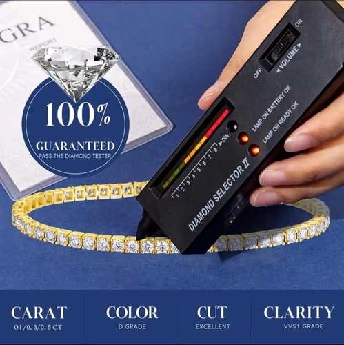 4.7ct Tennis Bracelet Yellow Gold 18K Lab-Created LED Box Diamond Test Pass 16cm - Picture 2 of 3