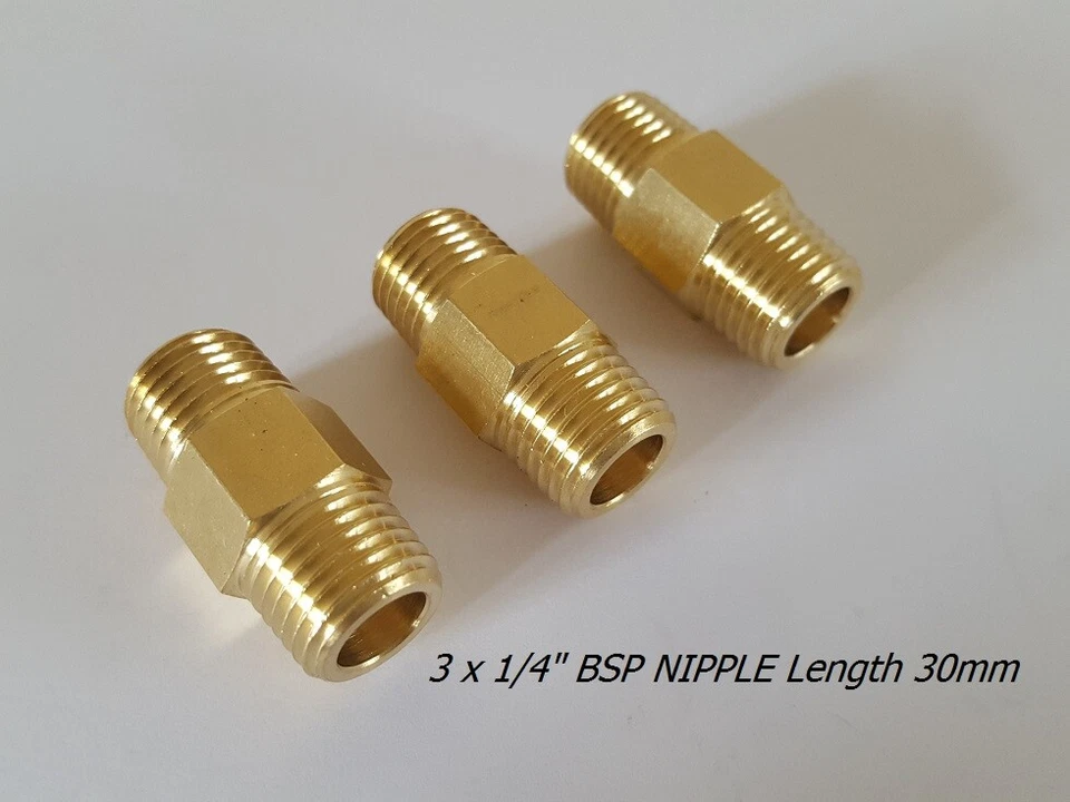 3 x 1/4" BSP BRASS MALE NIPPLE / AIR COUPLER / HOSE FITTING / / ADAPTOR