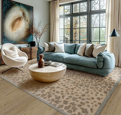 LoomBloom Multi Sizes Tan Hand Tufted Leopard Print Wool & Bamboo Silk Area Rug
