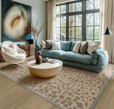 LoomBloom Multi Sizes Tan Hand Tufted Leopard Print Wool & Bamboo Silk Area Rug