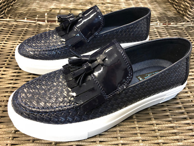 MOKASSIN LOAFER HOHE FLACHSOHLE BLAU GEFLOCHTEN GEPFLOCHTEN HERRENSCHUHE SLIPPER