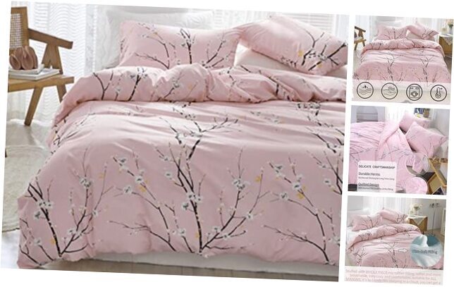 Comforter Set Size Floral Bedding Set for Kids Teens Girls Shabby Queen Pink-image