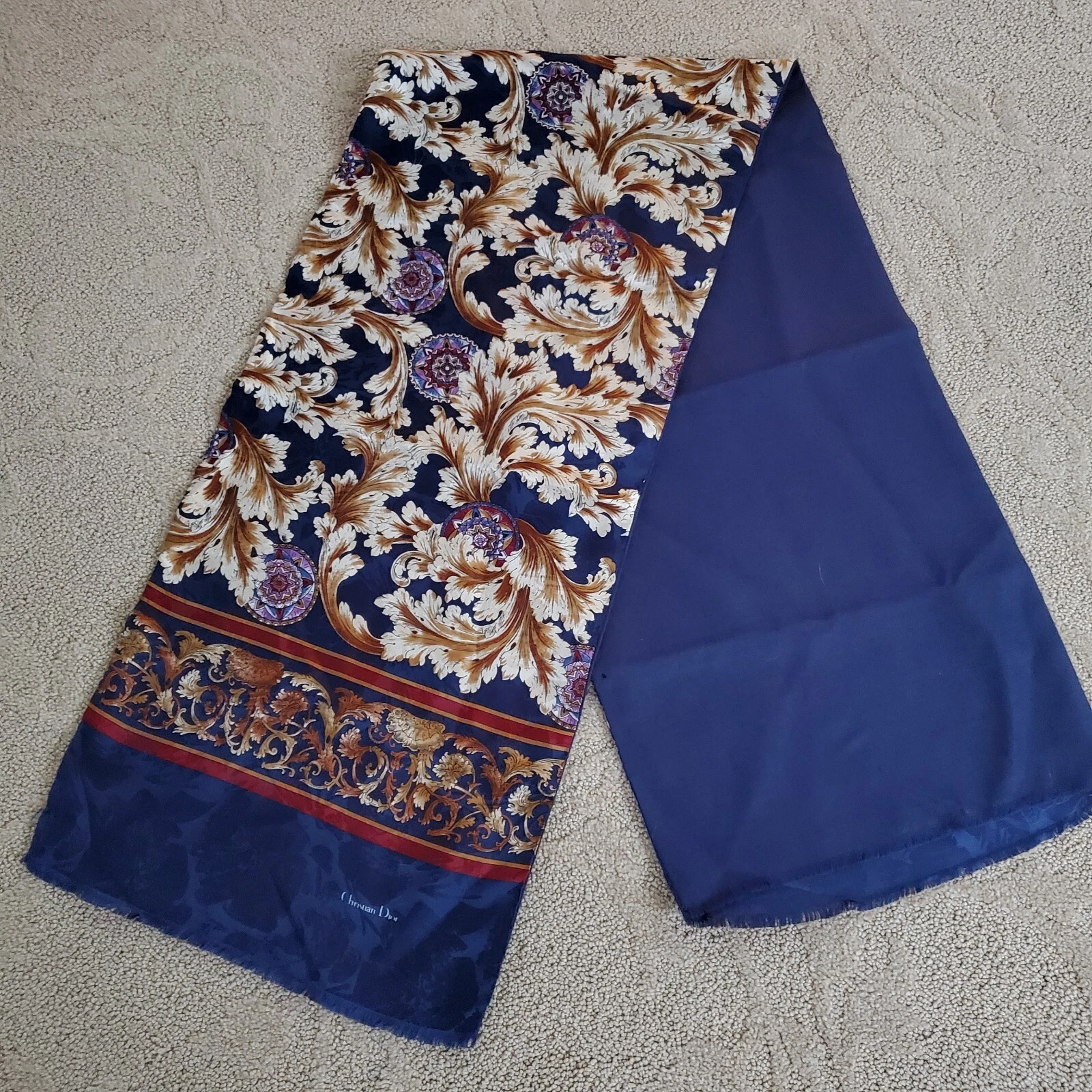 Foulard réversible Christian Dior en laine de soie cachemire et bleu